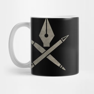 Art tools positioned to create Skull and Crossbones imagery Mug